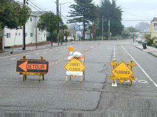 Flooded roads in Pismo Beach